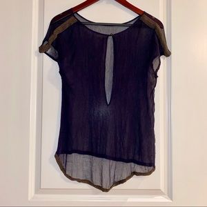 Club Monaco dark blue silk tunic beaded detail